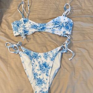 Floral Blue and White Bikini Set